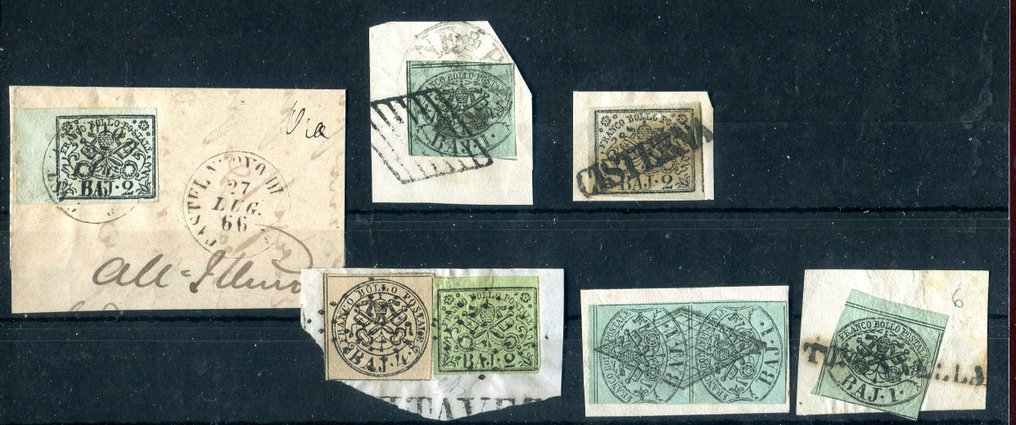 Italian Ancient States - Papal State 1852/1861 - Selection of papal bulls on 1st emission and 4th of Sardinia. - Sassone  vari #1.0