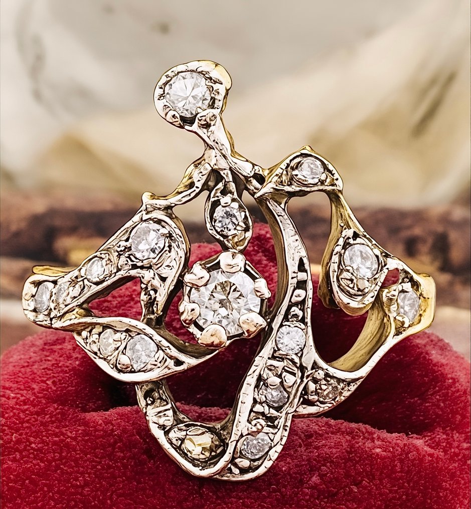 没有保留价 - 戒指 - 9 kt. 黄金, 银 钻石 (天然) #1.0