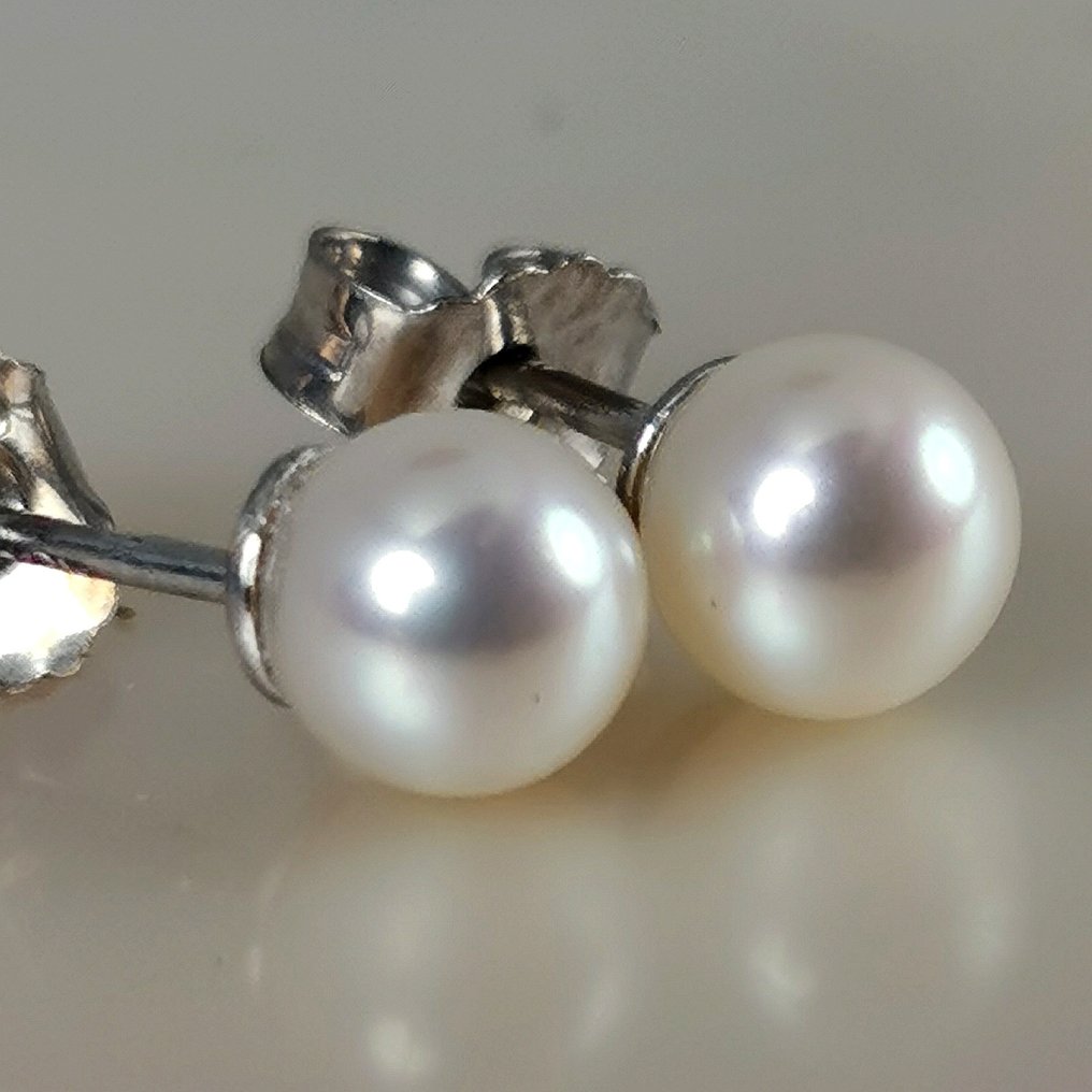 Fără preț de rezervă - Cercei Argint Perlă - Akoya RD Ø 5,7 x 6 mm #1.0