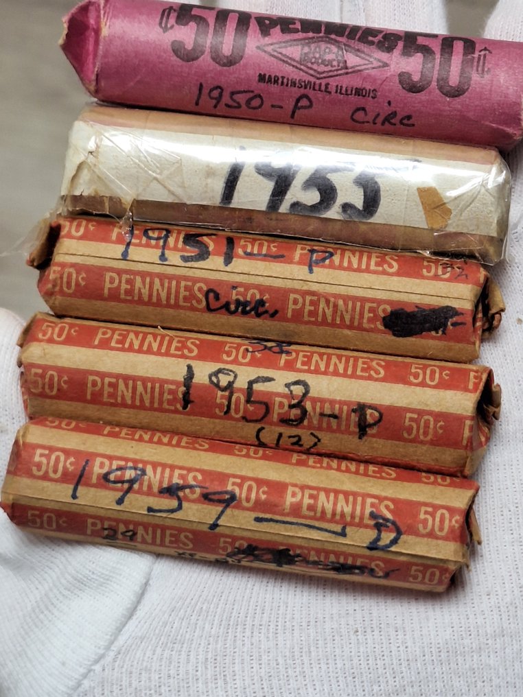 Ηνωμένες Πολιτείες. 50 cents roll 5 old neversearched Cent Rolls whapped in old paper  (χωρίς τιμή ασφαλείας) #1.0