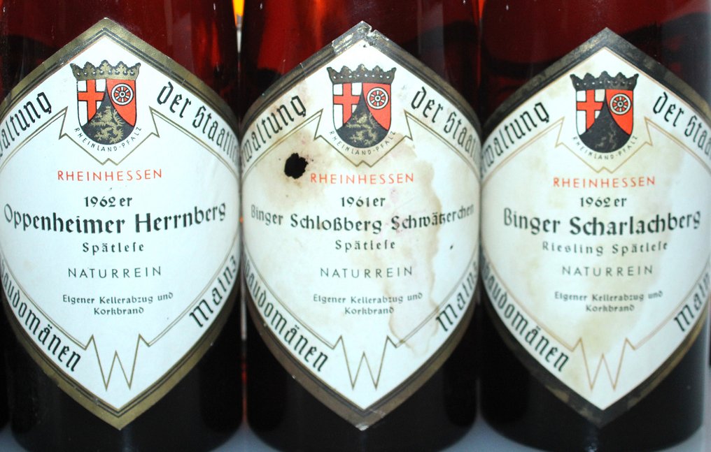 1961 + 1962 Staatsweingut Mainz: Oppenheimer + Niersteiner + Binger Spätlese - 莱茵黑森 - 12 Bottles (0.7L) #2.1