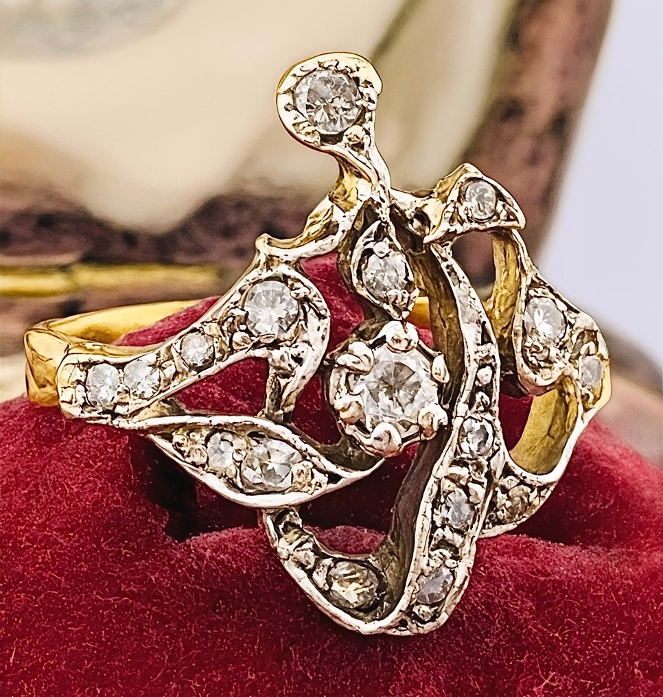 没有保留价 - 戒指 - 9 kt. 黄金, 银 钻石 (天然) #3.2