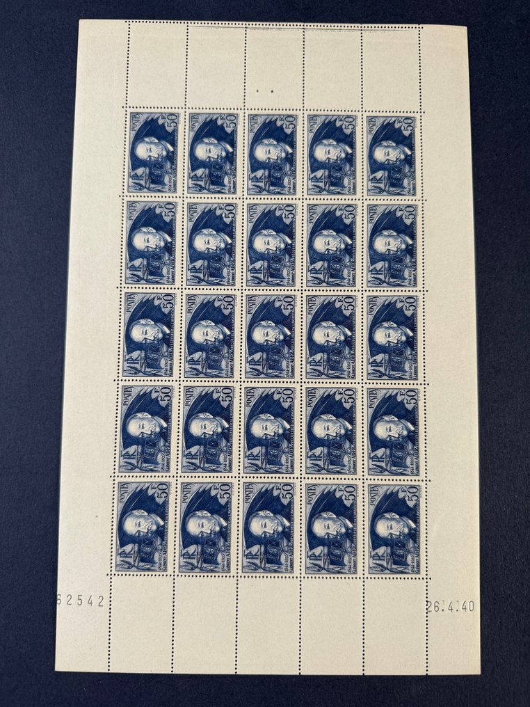 Ranska  - Yvert 398a "Clément Ader" paksu paperi, kokonainen lehti, UUSI ** - TB #1.0