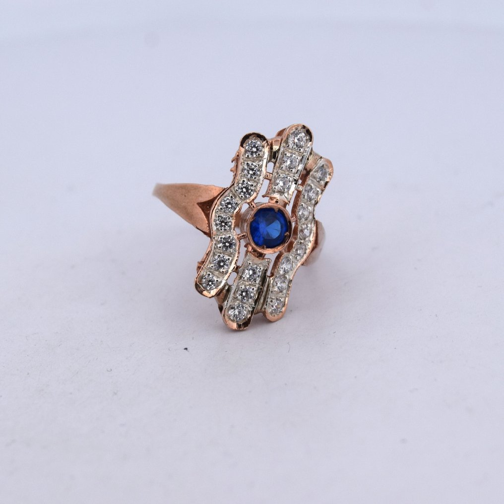 χωρίς τιμή ασφαλείας - Δαχτυλίδι βραχίονα - 9 kt. Ροζ χρυσό - 1.14ct. tw. Ζαφείρι - Διαμάντι #1.0