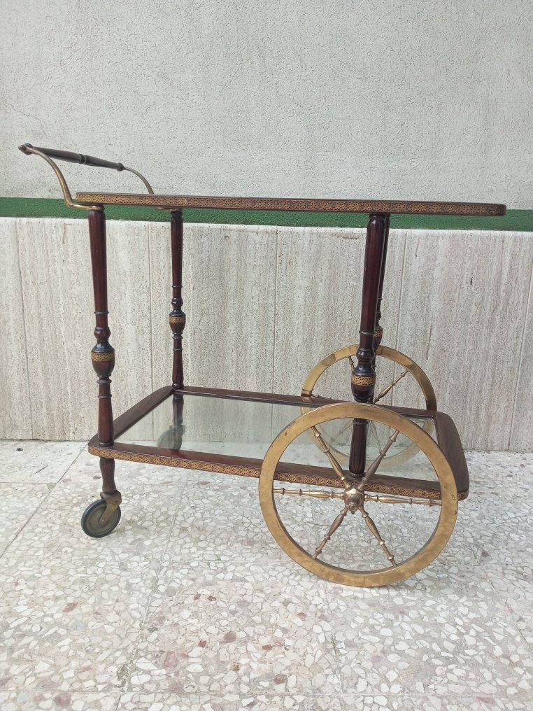 Maison Jansen - Carrito de servicio - Carrito de servicio vintage de madera - Madera, Vidrio, Metal - mesa de servicio #2.1