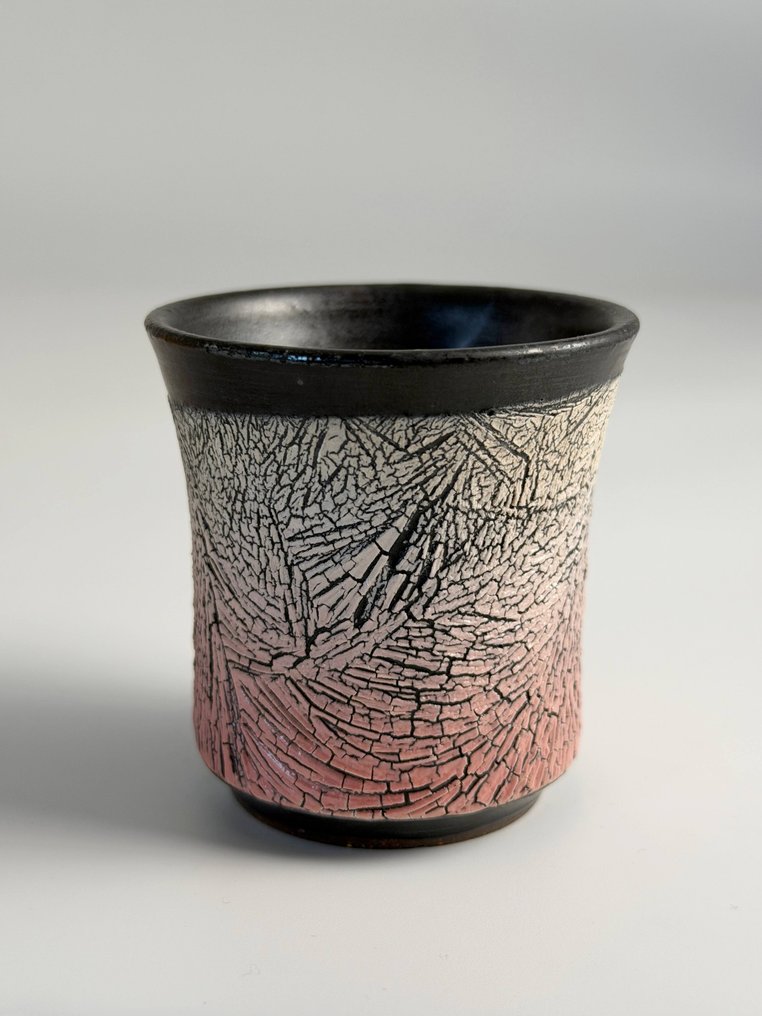 Shuji Yanagibashi (1964-) - Tazza - Tazza di sakè giapponese con motivo Ice Flow / smalto craquelé 'ぐい呑み Guinomi' #1.0