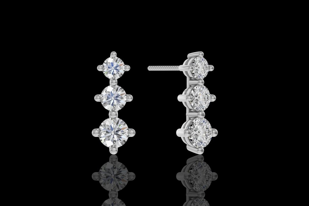 耳環 - 14 克拉 白金 -  3.52ct. tw. 鉆石 (實驗室培育) - 鉆石 #1.0