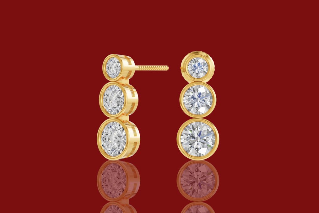 Drop fülbevaló - 14 kt. Sárga arany -  2.04ct. tw. Gyémánt (Laboratóriumban előállított) - Gyémánt #4.3