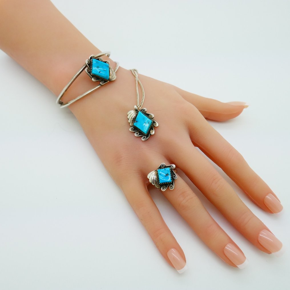 Parure de prata com turquesa - Navajo  (Sem preço de reserva) #1.0
