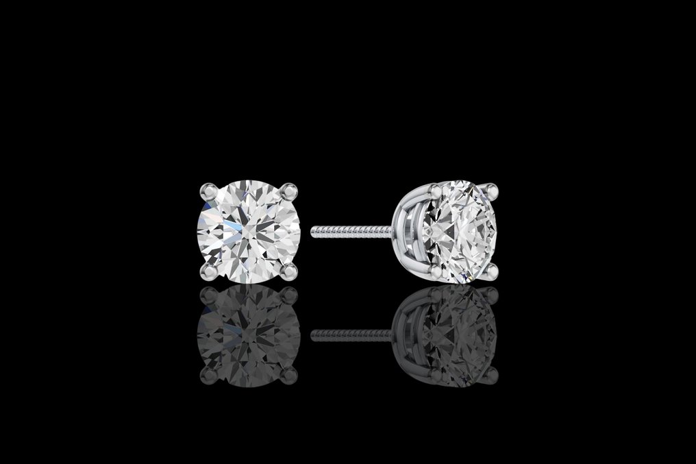 耳环 - 14K包金 白金 -  2.49ct. tw. 钻石 (实验室培育) #1.0