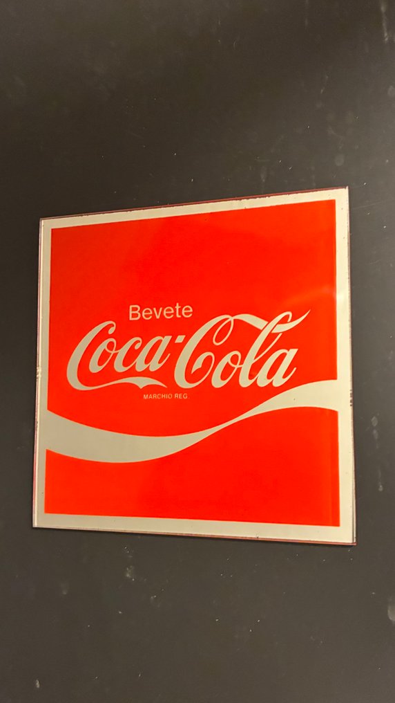 Coca-Cola - RARA 玻璃广告 Bevete Coca-Cola,尺寸为15 x 15厘米 - Coca-Cola - 广告标牌 - 玻璃 #1.0
