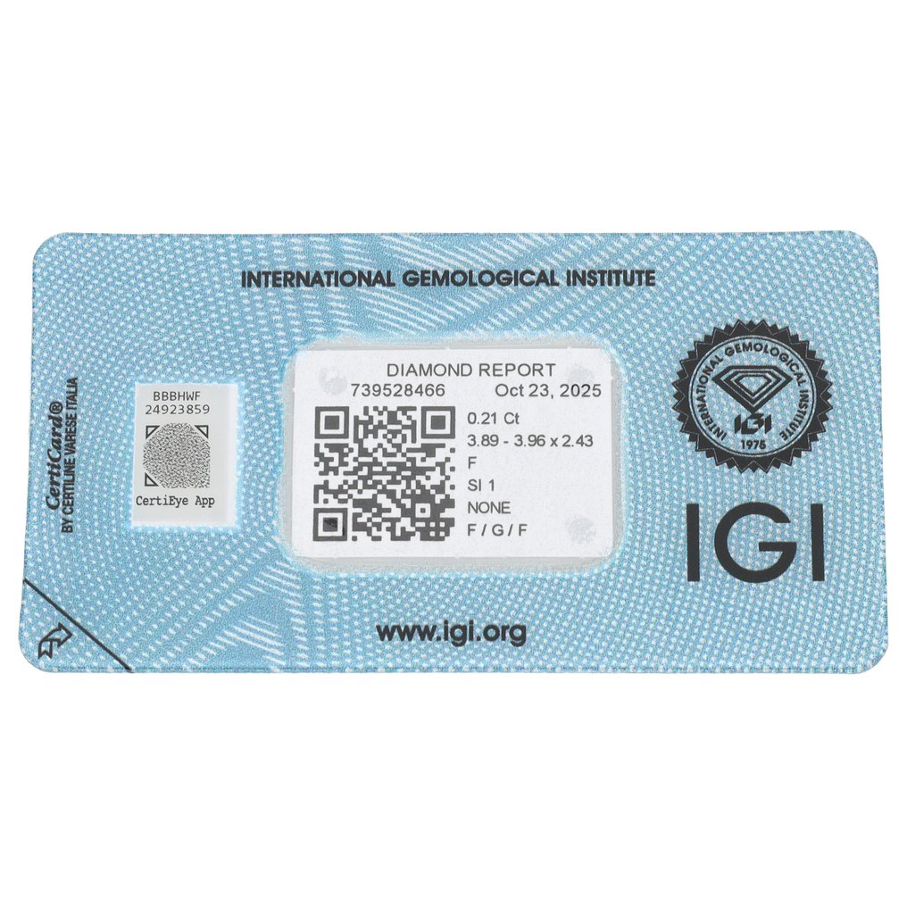 没有保留价 - 1 pcs 钻石  (天然)  - 0.21 ct - 圆形 - F - SI1 微内含一级 - 国际宝石研究院（IGI） #2.1