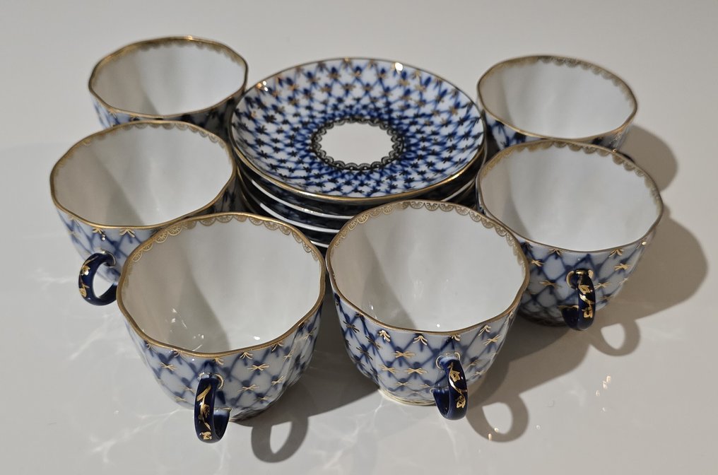 Lomonosov Imperial Porcelain Factory - A.Yatskevich - Servizio da caffè per 6 persone (12) - Cobalt Net - Porcellana #2.1