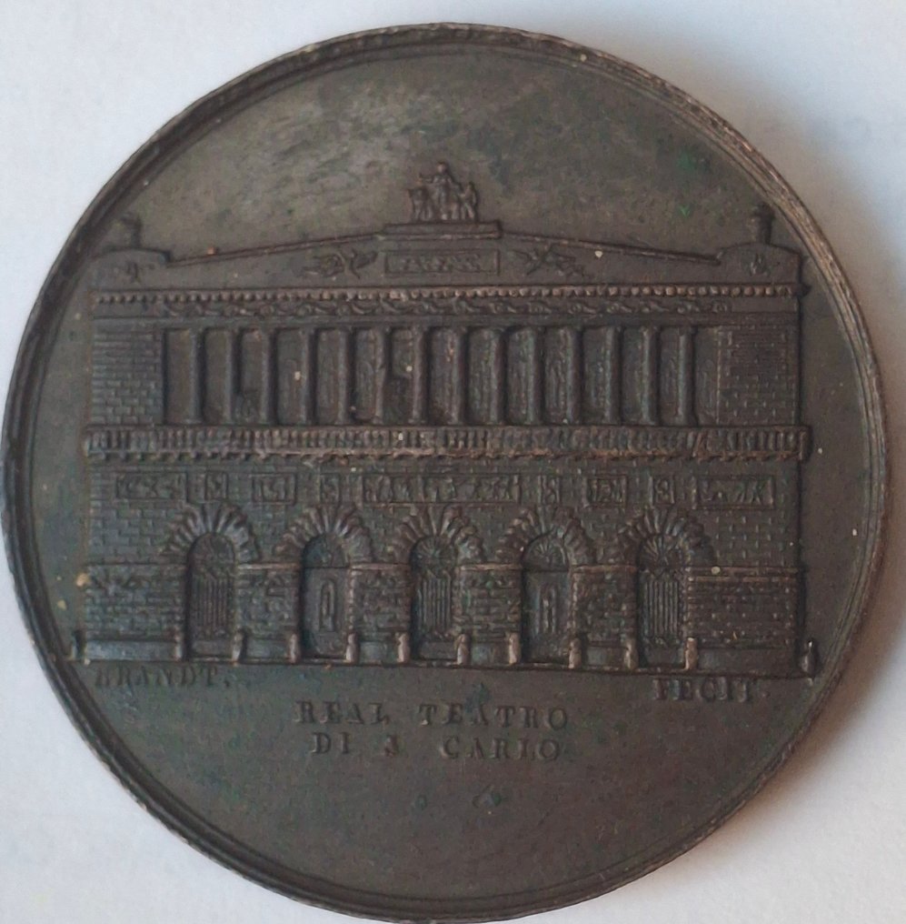 Ιταλία. Medal NAPLES: Ferdinando I di Borbone. By Brandt, commemorating the restoration of the Real Teatro di San #1.0
