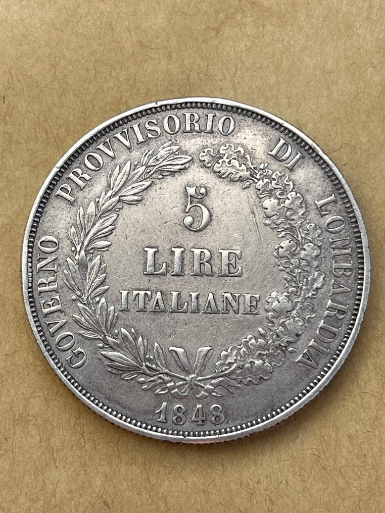 Italien, Lombardiets provisoriska regering 5 Lire 1848 #2.1