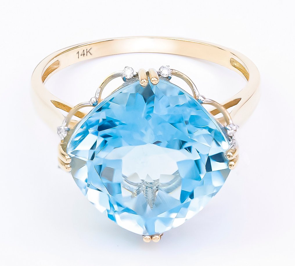 Sans prix de réserve - Bague - 14 carats Or jaune Topaze - Diamant - US-7 #1.0