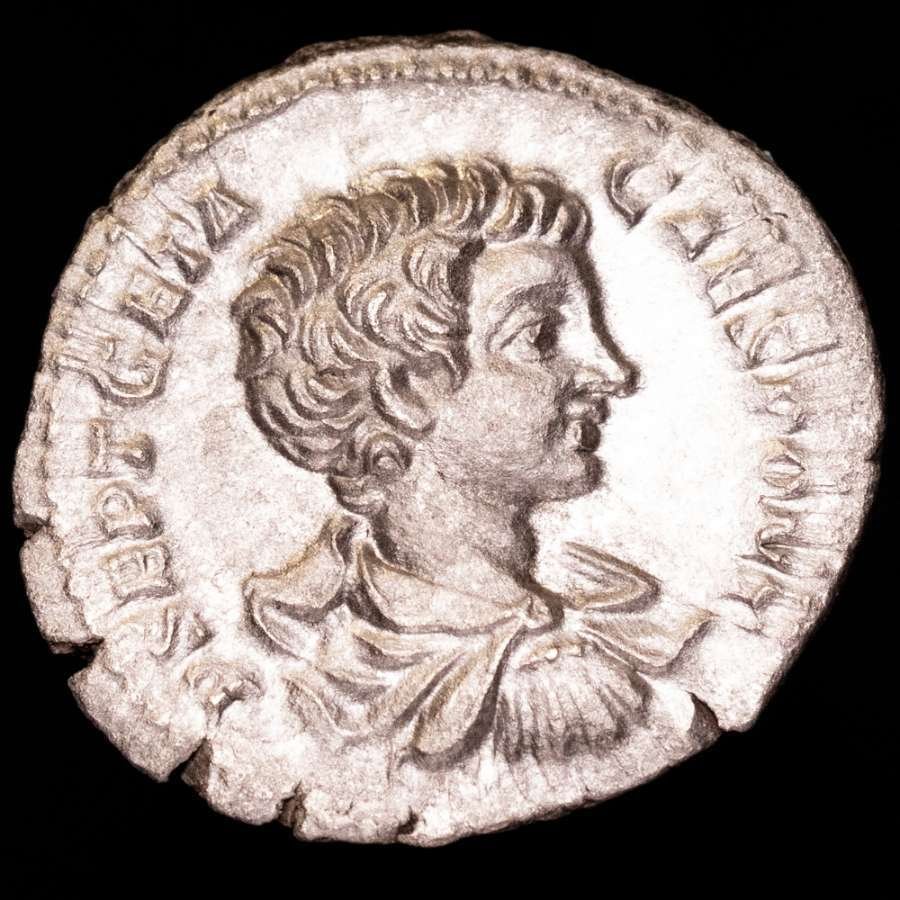 Ρωμαϊκή Αυτοκρατορία. Geta (AD 209-211). Denarius Rome mint, c. 201 A.D. PRINC IVVENT, Geta standing left, holding branch and spear. #1.0