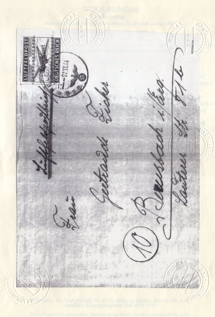 德意志帝國 1944 - 克里特岛邮政在带有证明的信件上 - Michel 7A #2.1