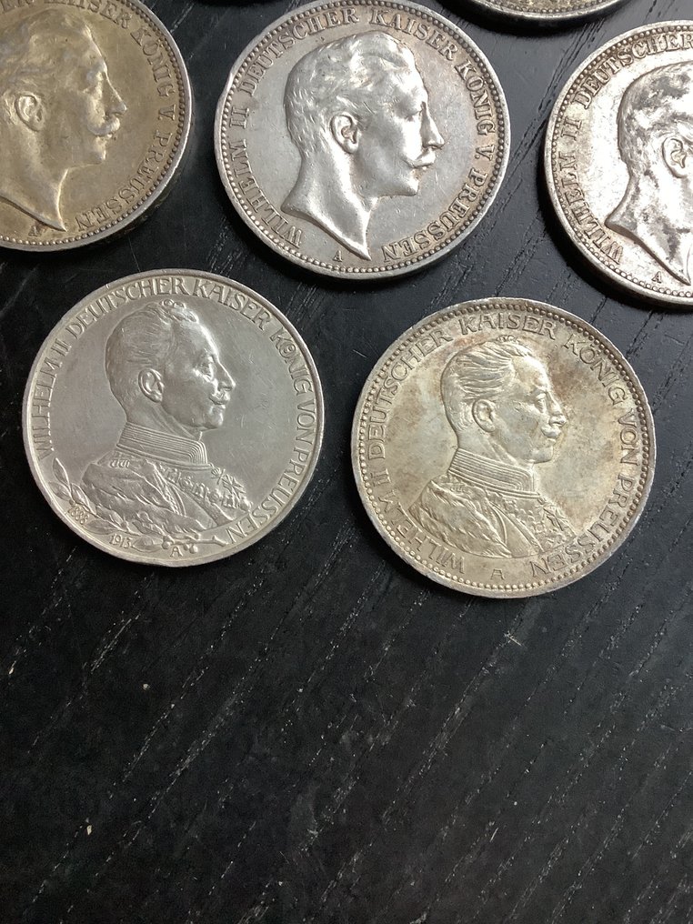 Germany, Empire Wilhelm II. 3 Mark 7x 1908/1914, incl. 25th Anniversary of the Reign/Prussia  (χωρίς τιμή ασφαλείας) #3.2