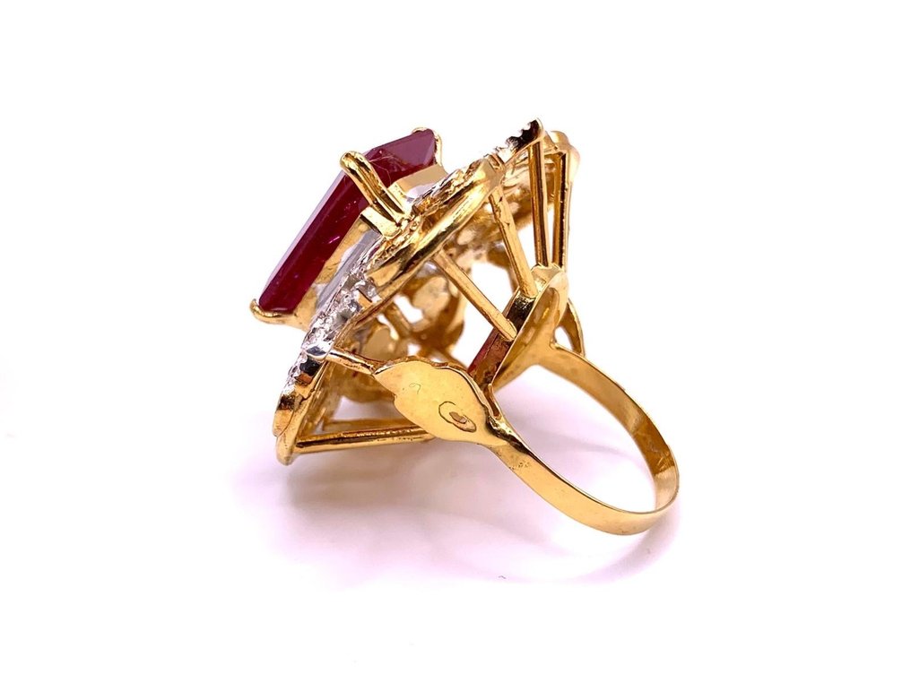 No reserve price - Cocktail ring - 9 kt. Yellow gold, Silver Ruby - Ruby - Diamonds #4.3