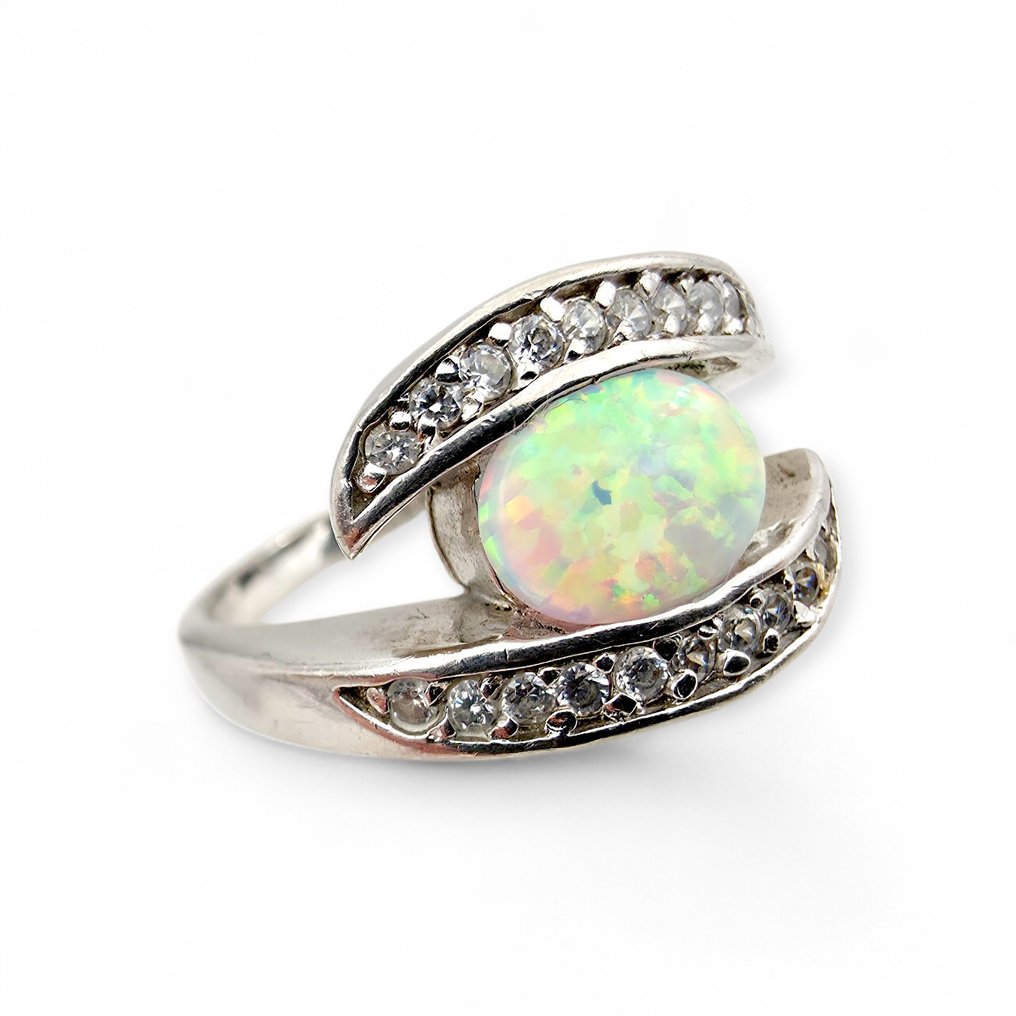 Sem preço de reserva - Anel Prata - Opal (Certificado) #1.0