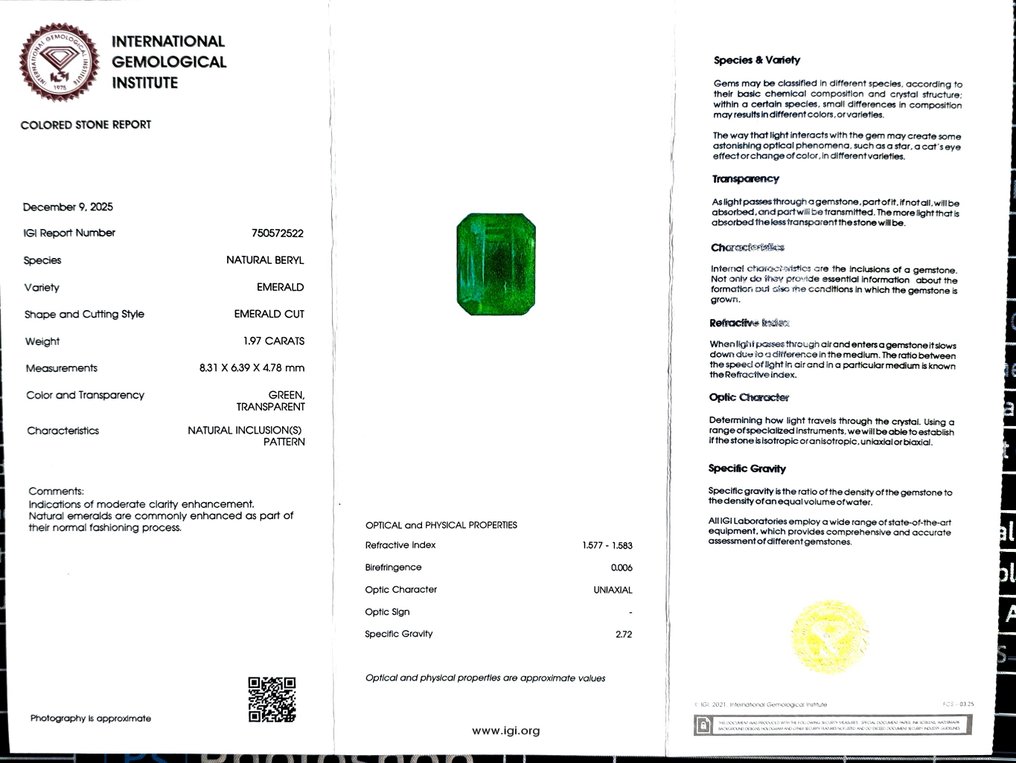 没有保留价 祖母绿  - 1.97 ct - 国际宝石研究院（IGI） #2.1