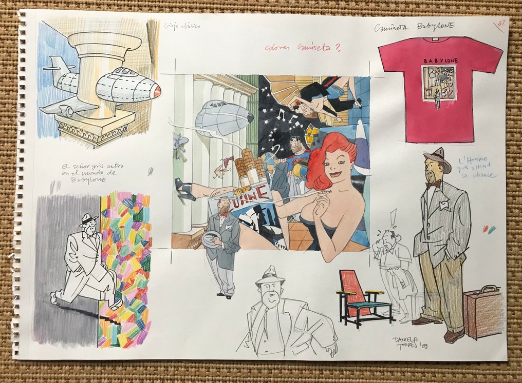 Torres, Daniel - 1 Original colour drawing - Babylone - Estudio Babylone T-shirt - 1989 #1.0