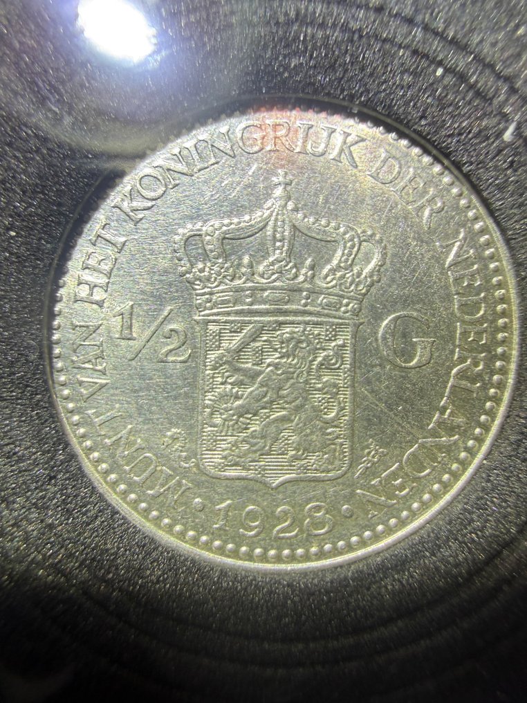 Ολλανδία. Wilhelmina. 1/2 Gulden 1928 (χωρίς τιμή ασφαλείας) #1.0