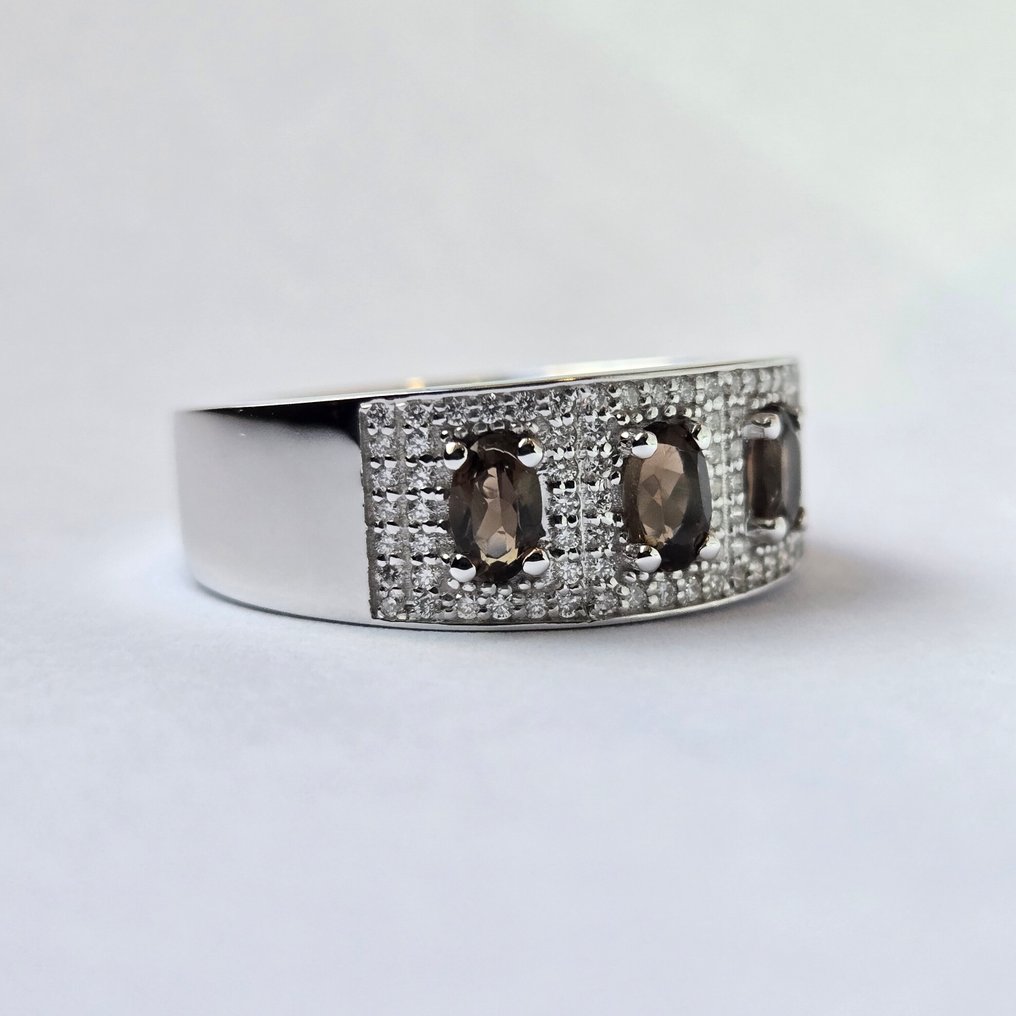 戒指 - 14K包金 白金 -  1.10ct. tw. 石英 - 钻石 #1.0