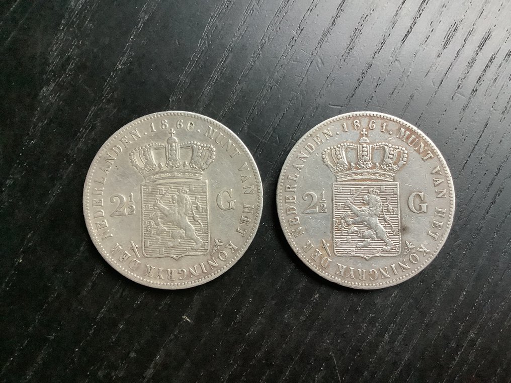 Ολλανδία. Willem III. 2 1/2 Gulden 1860-1861  (χωρίς τιμή ασφαλείας) #3.2