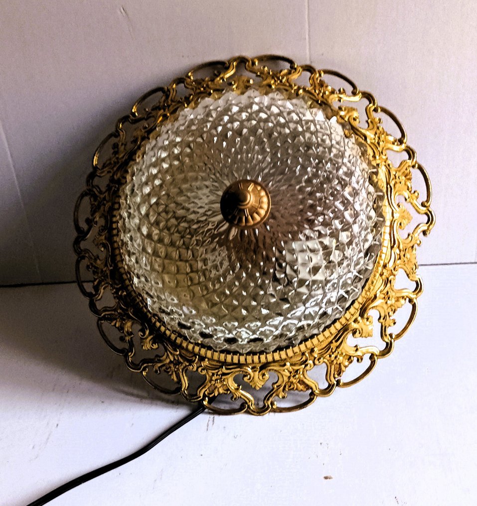 Φωτιστικό οροφής - Κρύσταλλο χαραγμένο, μπρούντζος και ορείχαλκος. - Οροφή Ø 30 cm. #4.3