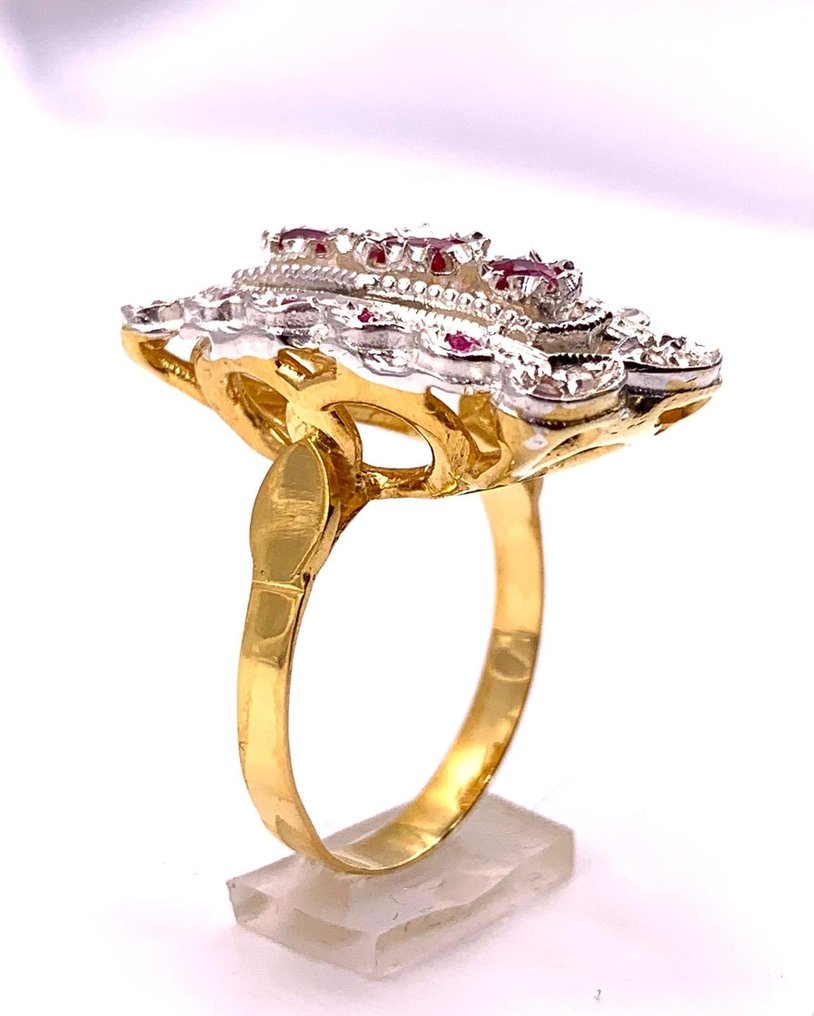 没有保留价 - 鸡尾酒戒指 - 9 kt. 黄金, 银 红宝石 - 红宝石 - Diamanti #4.3