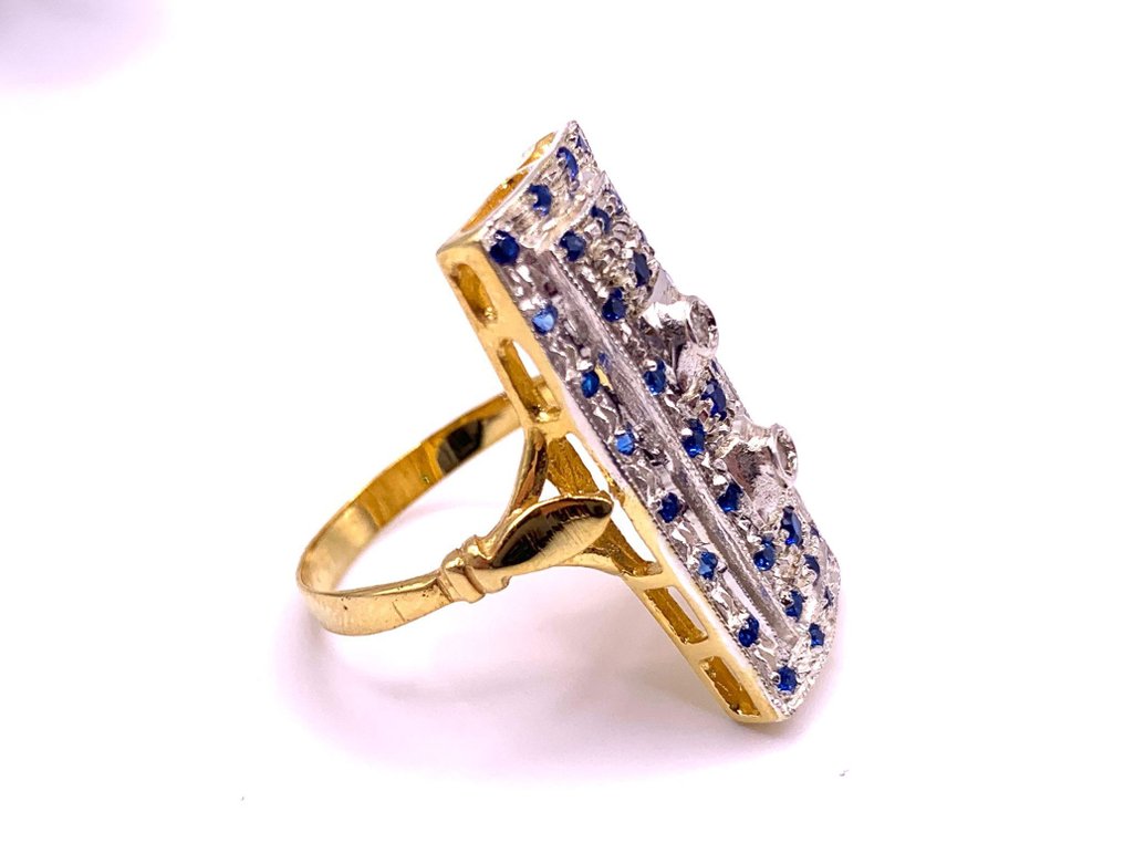 χωρίς τιμή ασφαλείας - Δαχτυλίδι - 9 kt. Κίτρινο χρυσό, Ασημί Ζαφείρι - Διαμάντι - Diamanti #4.3