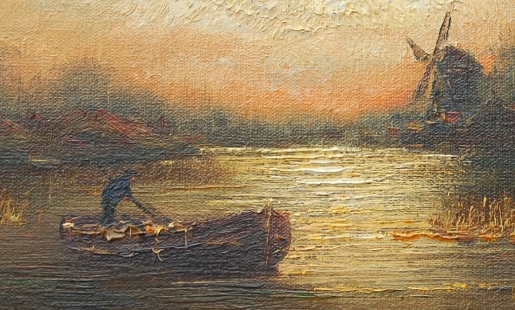 Peter Brouwer (1935-2010) - Zonsondergang met molen #3.2