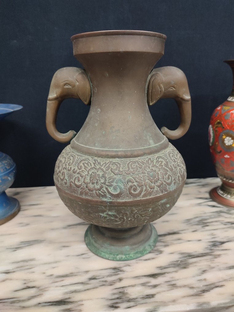 1925 jarron antiguos indios - laton pintado a mano - Βάζο (3)  - Ορείχαλκος #1.0