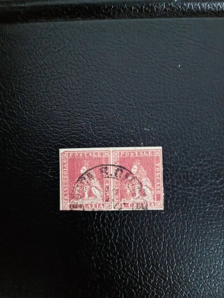 State Italiene Antice - Toscana 1851 - 1 pereche orizontală cratică cu DEFECT DE CLIȘ - Sassone 4. #1.0