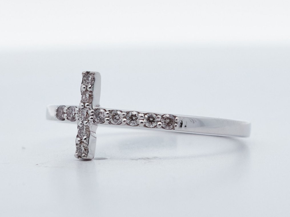 χωρίς τιμή ασφαλείας - Δαχτυλίδι - 14 καράτια Λευκός χρυσός -  0.12ct. tw. Διαμάντι (Φυσικού χρώματος) #4.3