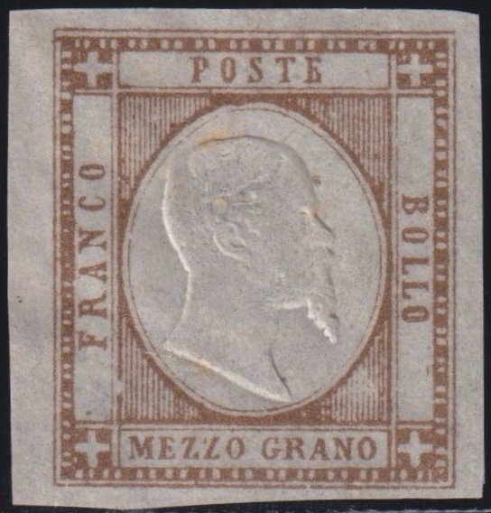 那不勒泰省 1861 - 1/2 克布里斯特罗布鲁诺在厚纸上，Sass 18度，边缘完整，F.Chiav Ex Coll. Imperato稀有。 #1.0