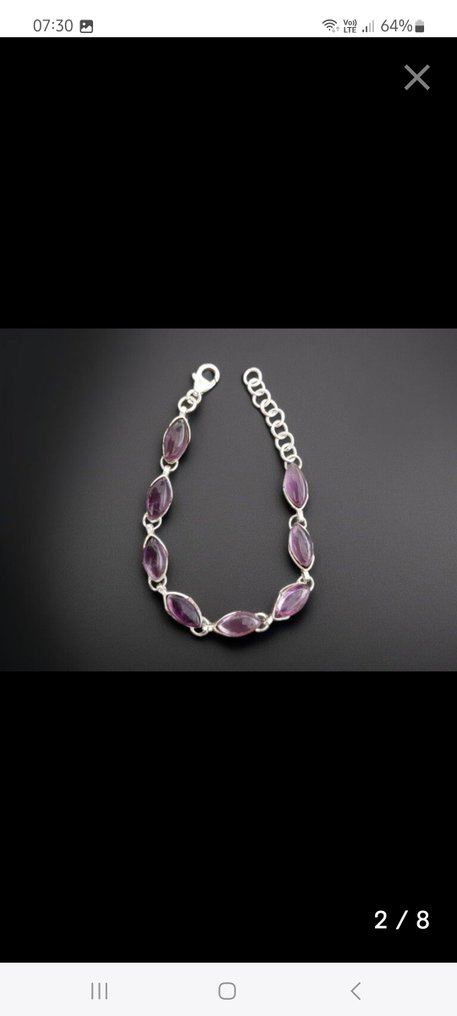 紫水晶与925千分之一纯银手链。天然宝石。 高品质手工装配- 8 g #2.1