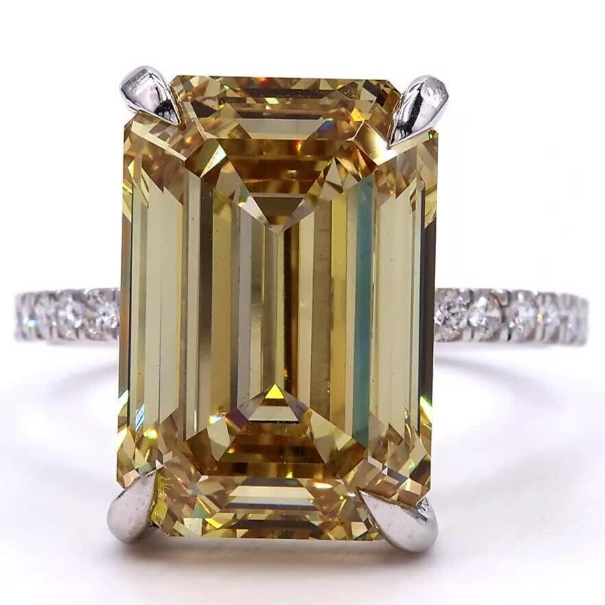 沒有保留價 - 戒指 - 18 克拉 白金 - 10.33ct. tw. 黃色 鉆石 (彩色實驗室培育鑽石) - 鉆石 #1.0