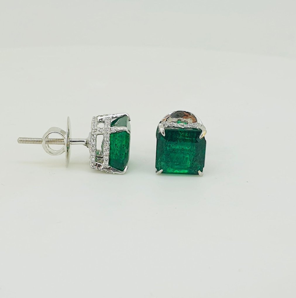 Brincos - 18 K Ouro branco - 7.06ct. tw. Esmeralda - Diamante #4.3