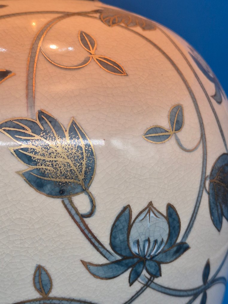 Keramik-Tischlampe – Florales Rankenmotiv – Craquelé-Glasur - Lamp - Ceramic #4.3