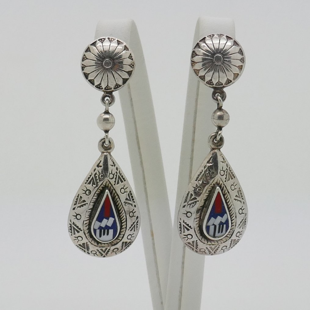 Concho earrings with mosaic - Navajo - U.S.  (No reserve price) #1.0