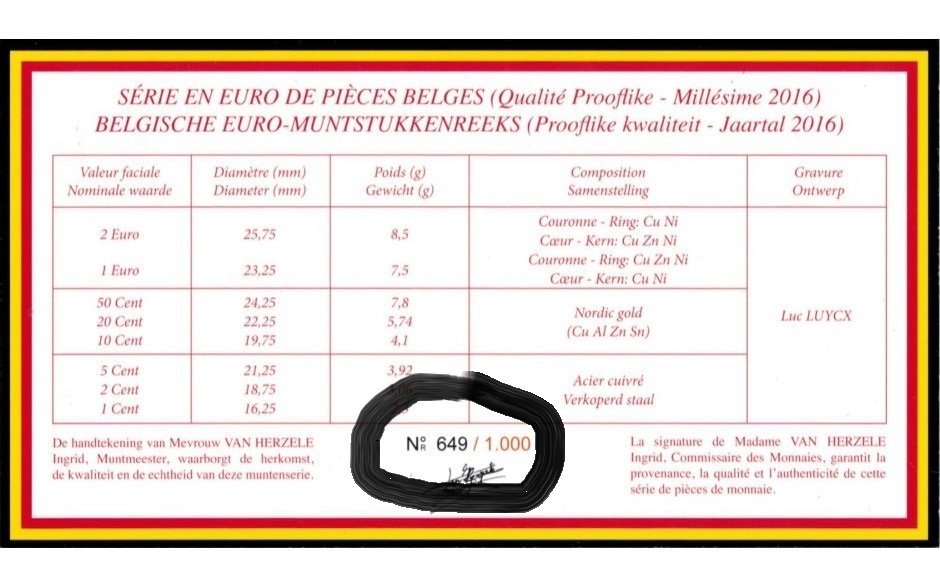 比利时. Proof Set 2016  (没有保留价) #1.0