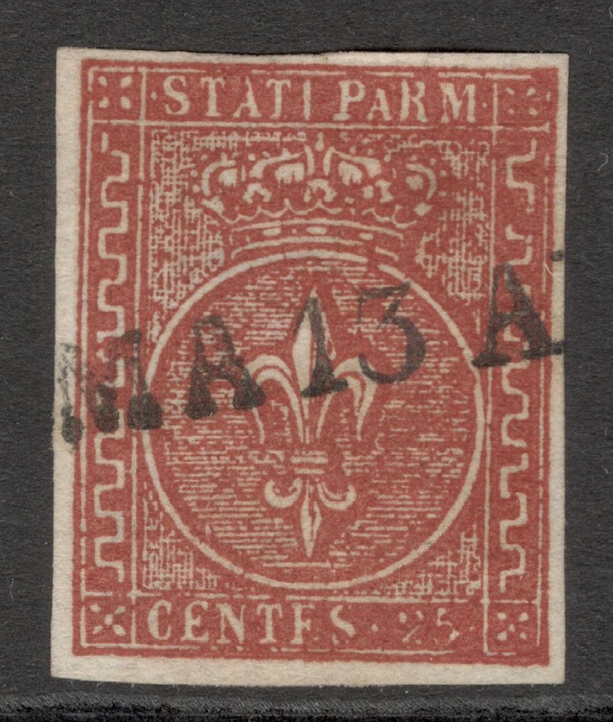Anciens états italiens - Parme 1855 - Seconde Emission : Superbe 25c Brun-Rouge - Certifié - Sans Prix de réserve - Sassone n.8 #1.0