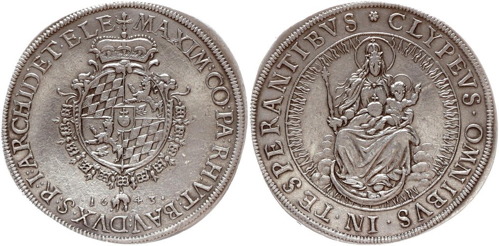 Germany, Bayern. Maximilian I., als Kurfürst 1623-1651. Reichstaler 1643, München Madonna #1.0