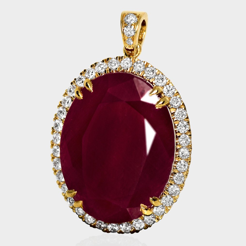 Sem preço de reserva - Pingente - 14 K Ouro amarelo, IGI 7,32 ct Não aquecido Rubi com tom roxo - 7.70ct. tw. Rubi - Diamante #2.1