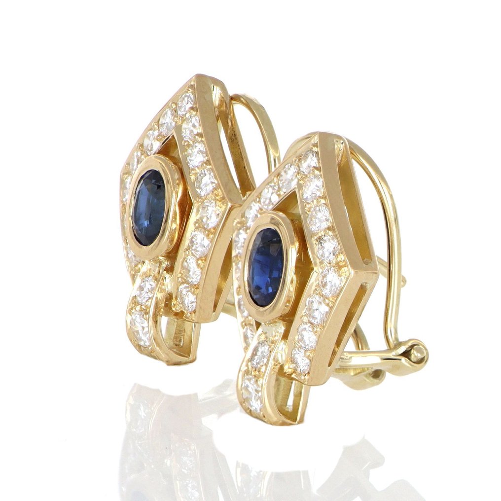 χωρίς τιμή ασφαλείας - Σκουλαρίκια - 18 καράτια Κίτρινο χρυσό Ζαφείρι - Διαμάντι #1.0