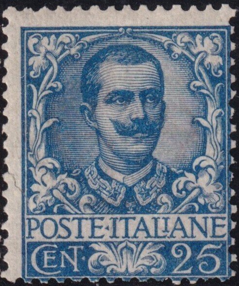 Olasz Királyság 1901 - Floreale 25 c. azurro Sass 73 integro MNH** raro #1.0