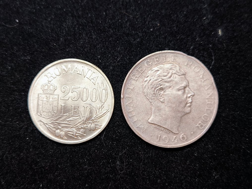 Romania. Mihai I. Set of 2 coins: 25000 & 100000 Lei 1946  (Ingen reservasjonspris) #1.0